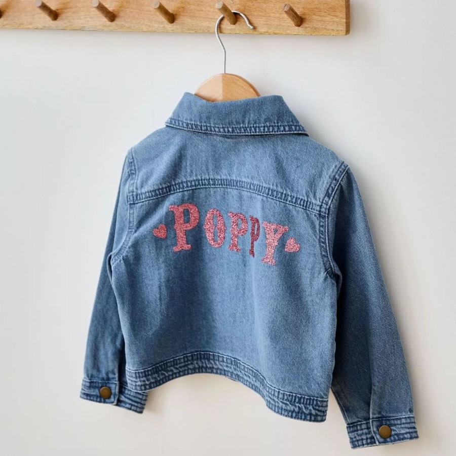 Kids (2-7Yrs) My 1st Years Kids Denim Collection | Personalised Pink Glitter Denim Jacket