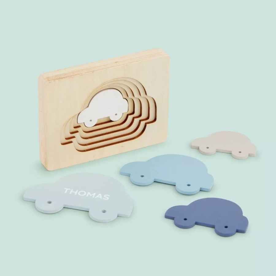 Toys & Books My 1st Years Montessori | Personalised Blue Car Puzzle Toy