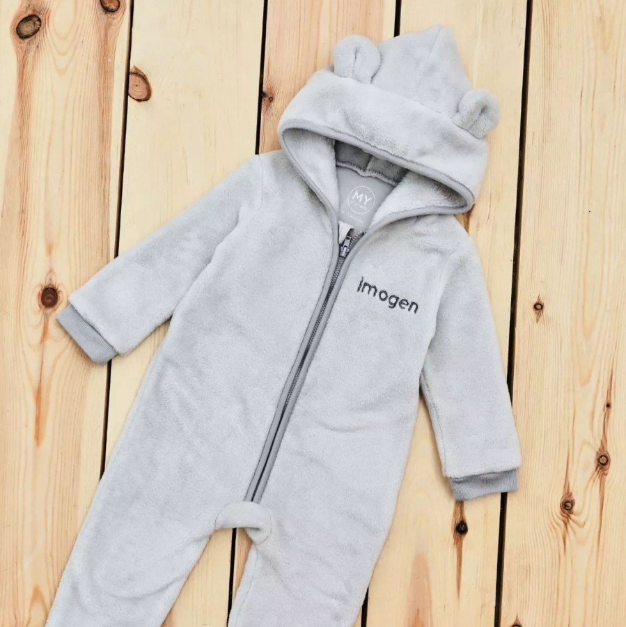 Baby (0-24 Mos) My 1st Years Baby Outfits | Personalised Grey Children'S Fleece Onesie