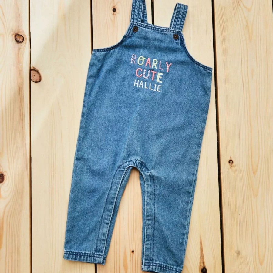 Kids (2-7Yrs) My 1st Years Kids Denim Collection | Personalised Girls Roarly Cute Denim Dungarees