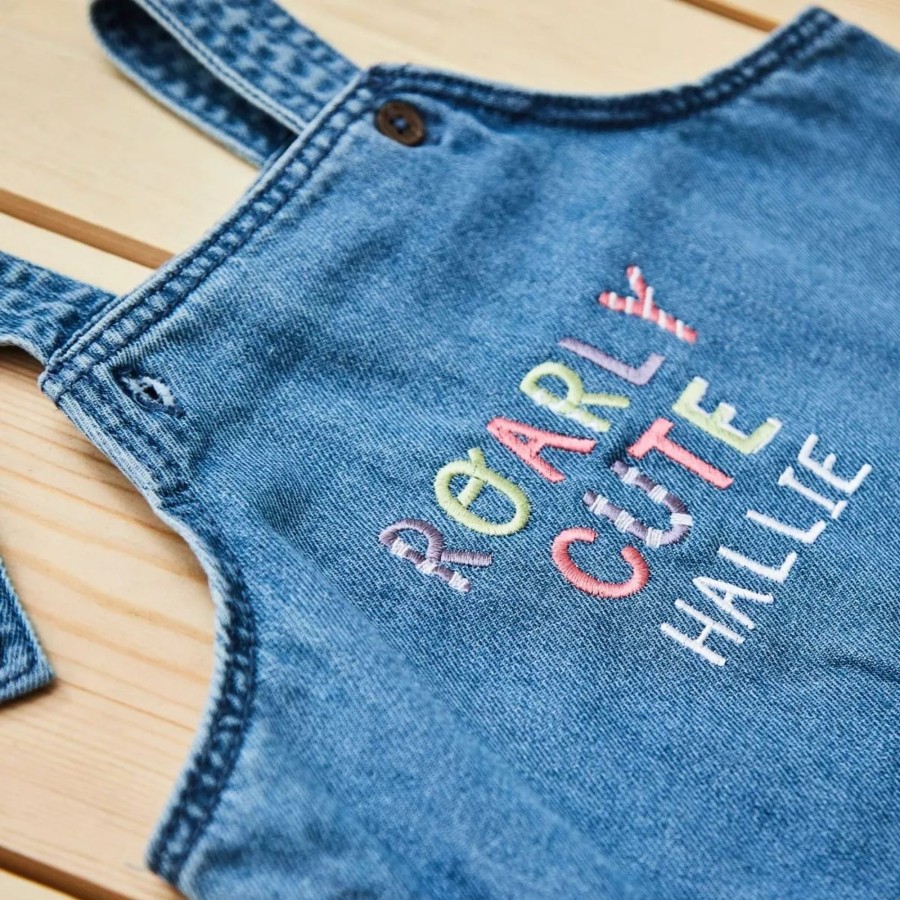 Kids (2-7Yrs) My 1st Years Kids Denim Collection | Personalised Girls Roarly Cute Denim Dungarees