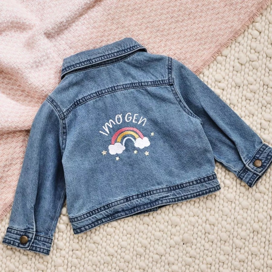 Kids (2-7Yrs) My 1st Years Kids Outfits | Personalised Rainbow Denim Jacket