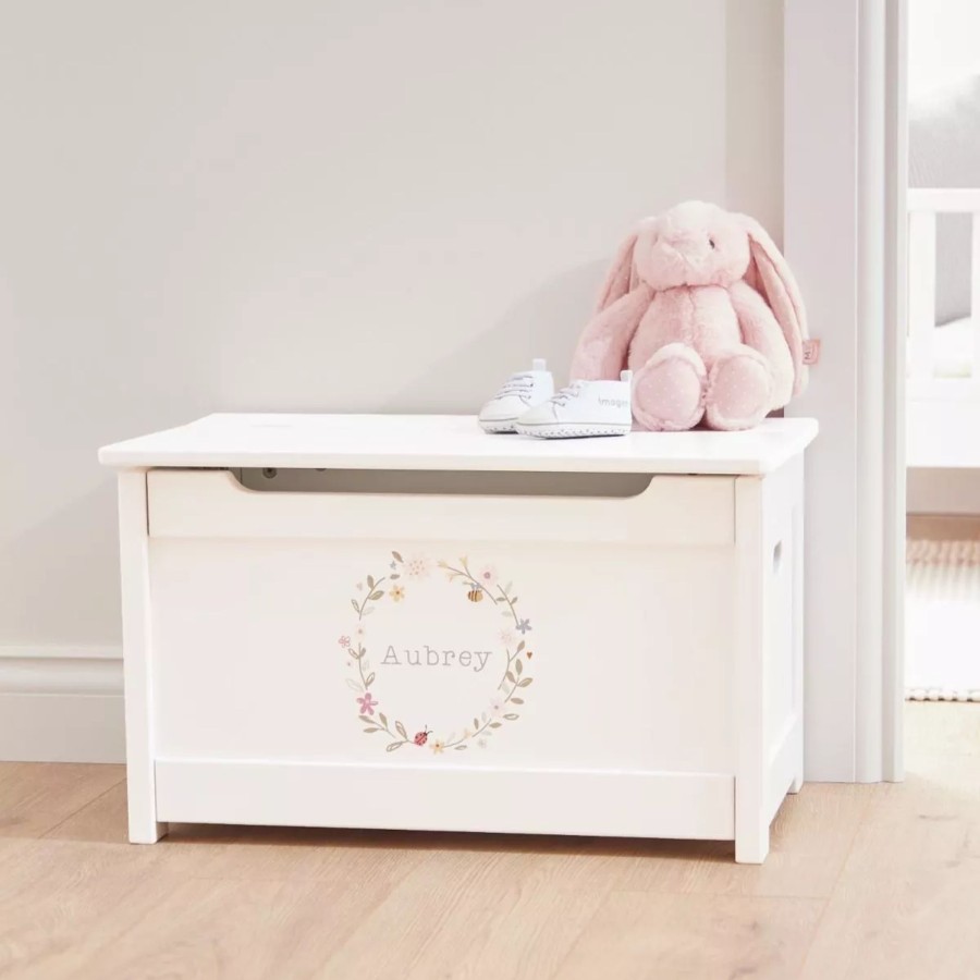 Furniture My 1st Years Toy Chests & Benches | Personalised White Floral Wreath Toy Box