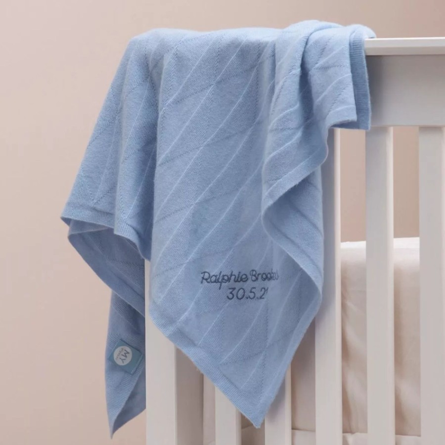 Baby (0-24 Mos) My 1st Years Baby Blankets & Comforters | Personalised 100% Cashmere Blue Baby Blanket