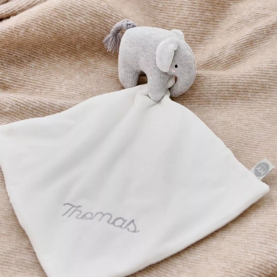 Furniture My 1st Years Bedtime Accessories | Personalised Grey Knitted Elephant Comforter