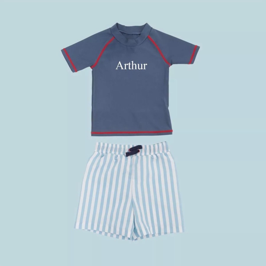 Kids (2-7Yrs) My 1st Years Kids Swim & Beach | Personalised Blue Rash Vest And Swim Shorts Set