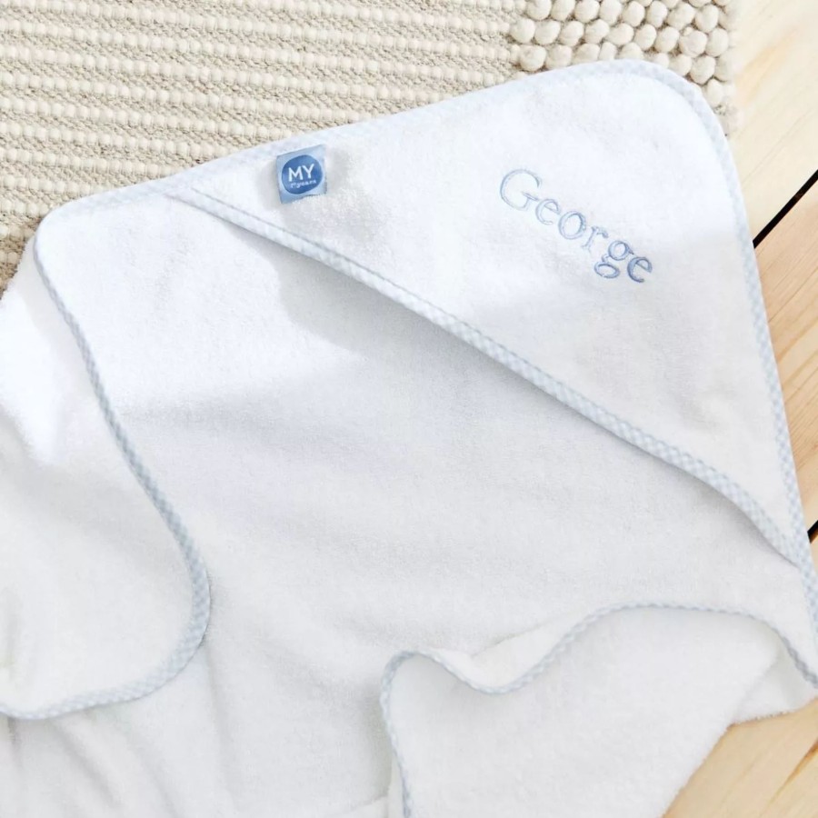 Kids (2-7Yrs) My 1st Years Kids Towels | Personalised Blue Gingham Trim Hooded Towel