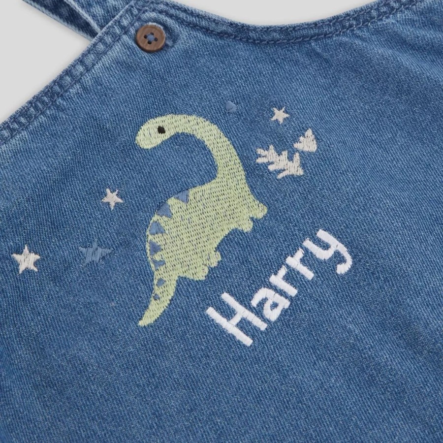 Kids (2-7Yrs) My 1st Years Kids Outfits | Personalised Dinosaur Design Denim Dungarees