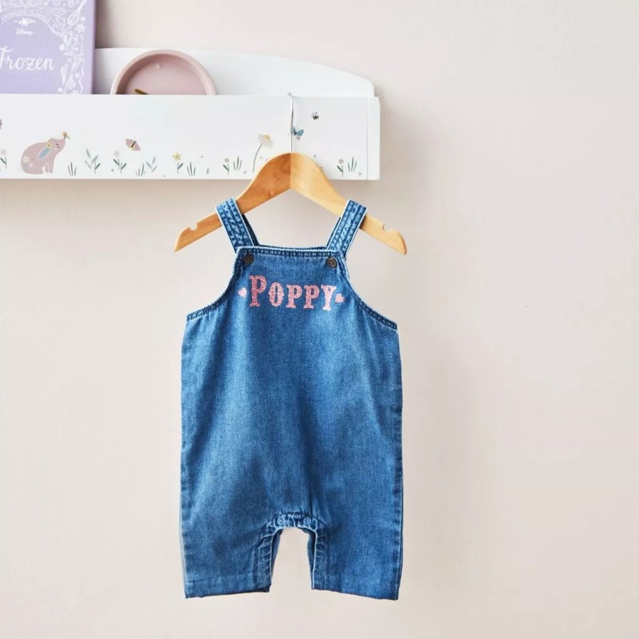 Kids (2-7Yrs) My 1st Years Kids Outfits | Personalised Pink Glitter Short Legged Denim Dungarees