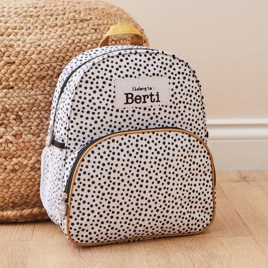 Kids (2-7Yrs) My 1st Years Kids Backpacks | Personalised Black And White Polka Dot Medium Backpack