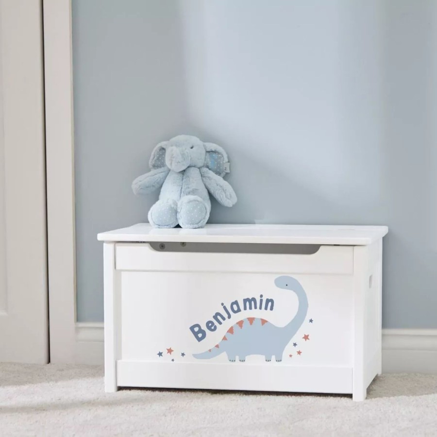 Furniture My 1st Years Toy Chests & Benches | Personalised White One Dinosaur Design Panelled Toy Box