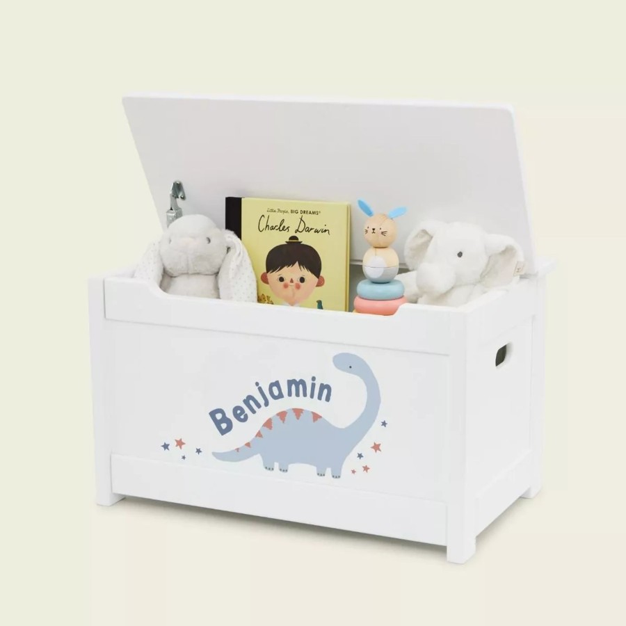 Furniture My 1st Years Toy Chests & Benches | Personalised White One Dinosaur Design Panelled Toy Box