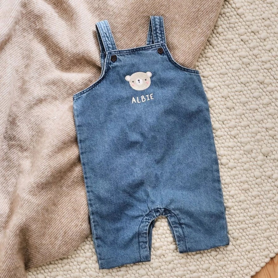 Kids (2-7Yrs) My 1st Years Kids Outfits | Personalised Bear Short-Legged Denim Dungarees