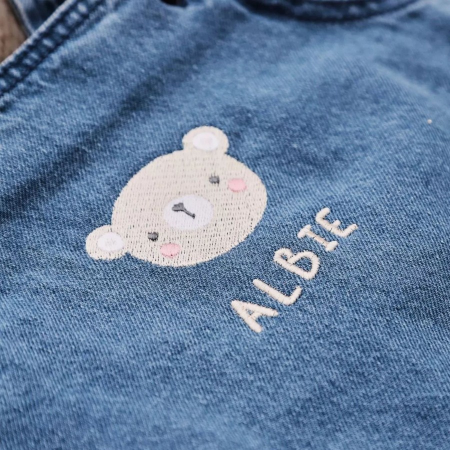 Kids (2-7Yrs) My 1st Years Kids Outfits | Personalised Bear Short-Legged Denim Dungarees