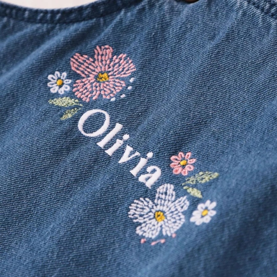 Kids (2-7Yrs) My 1st Years Kids Outfits | Personalised Floral Design Denim Dungarees