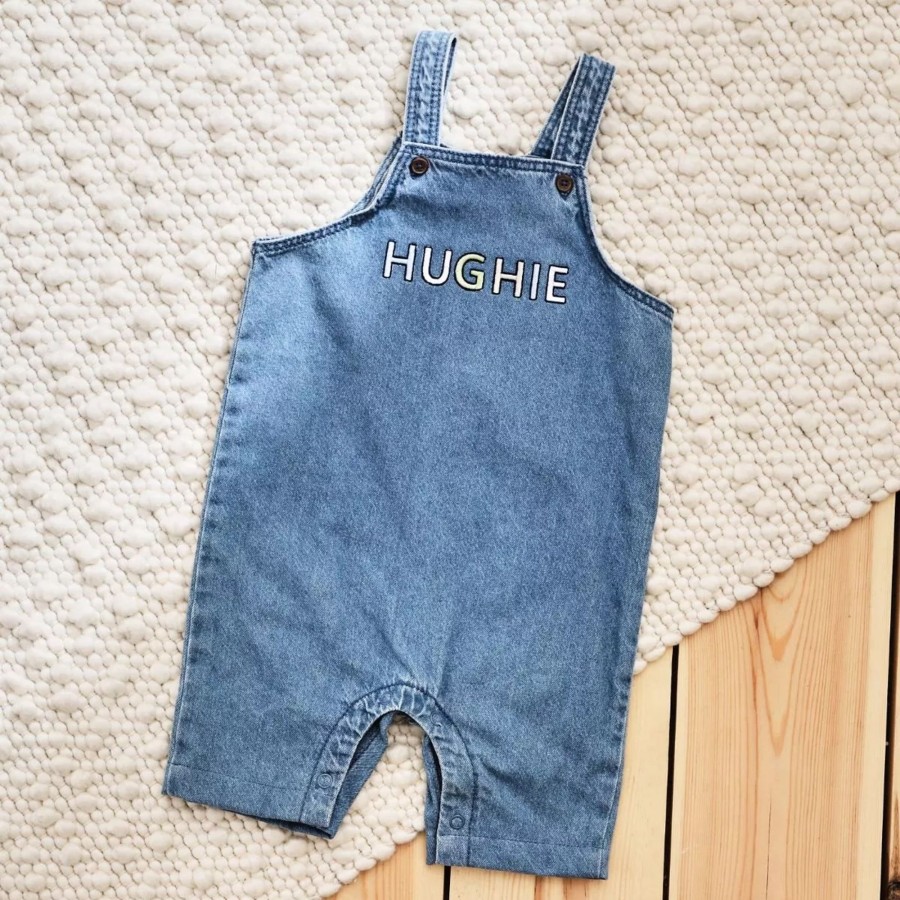 Kids (2-7Yrs) My 1st Years Kids Outfits | Personalised Multi-Coloured Letter Patch Short-Legged Denim Dungarees