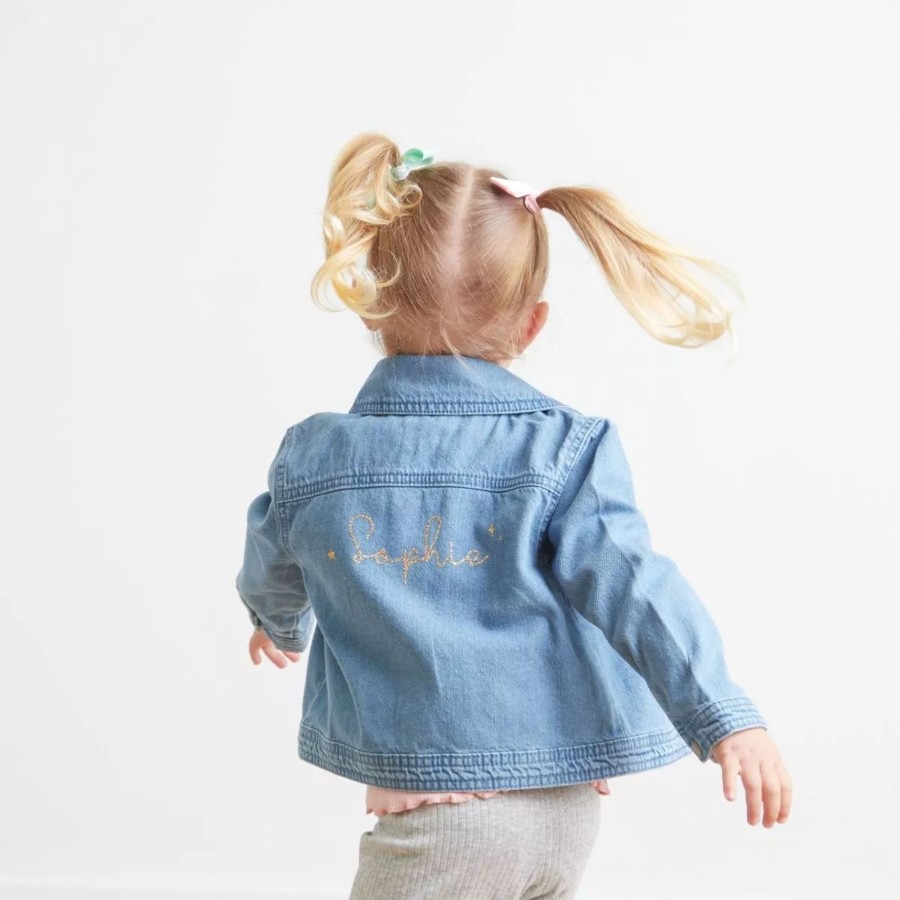 Kids (2-7Yrs) My 1st Years Kids Denim Collection | Personalised Gold Glitter Denim Jacket