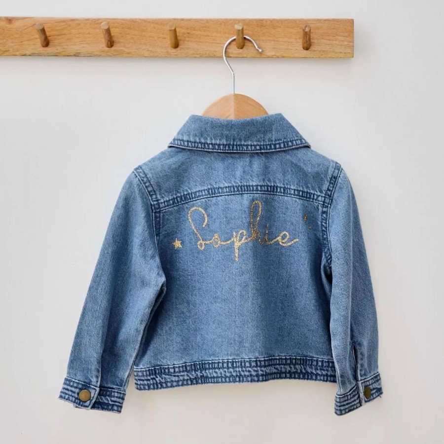 Kids (2-7Yrs) My 1st Years Kids Denim Collection | Personalised Gold Glitter Denim Jacket