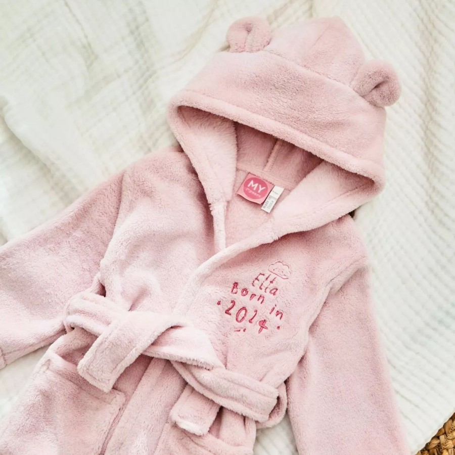 Kids (2-7Yrs) My 1st Years Kids Dressing Gowns | Personalised Born In 2024 Pink Fleece Robe With Ears