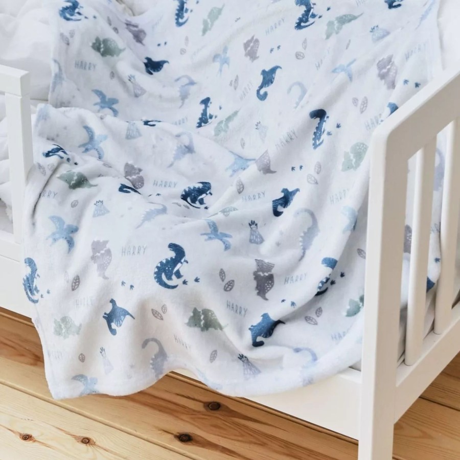 Baby (0-24 Mos) My 1st Years Baby Blankets & Comforters | Personalised Grey And Blue Dinosaur Fleece Blanket