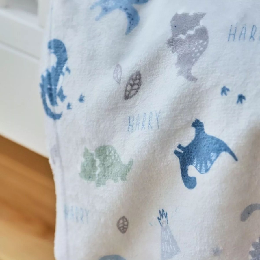 Baby (0-24 Mos) My 1st Years Baby Blankets & Comforters | Personalised Grey And Blue Dinosaur Fleece Blanket