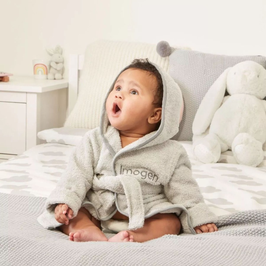 Kids (2-7Yrs) My 1st Years Kids Dressing Gowns | Personalised Grey Hooded Towelling Robe