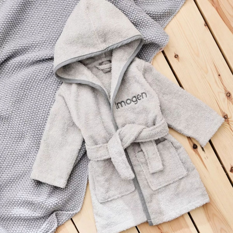 Kids (2-7Yrs) My 1st Years Kids Dressing Gowns | Personalised Grey Hooded Towelling Robe