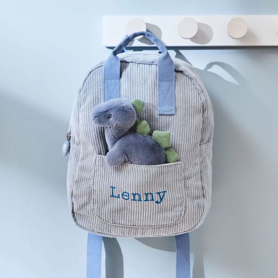 Kids (2-7Yrs) My 1st Years Kids Backpacks | Personalised Blue Cord Mini Backpack And Dinosaur Toy