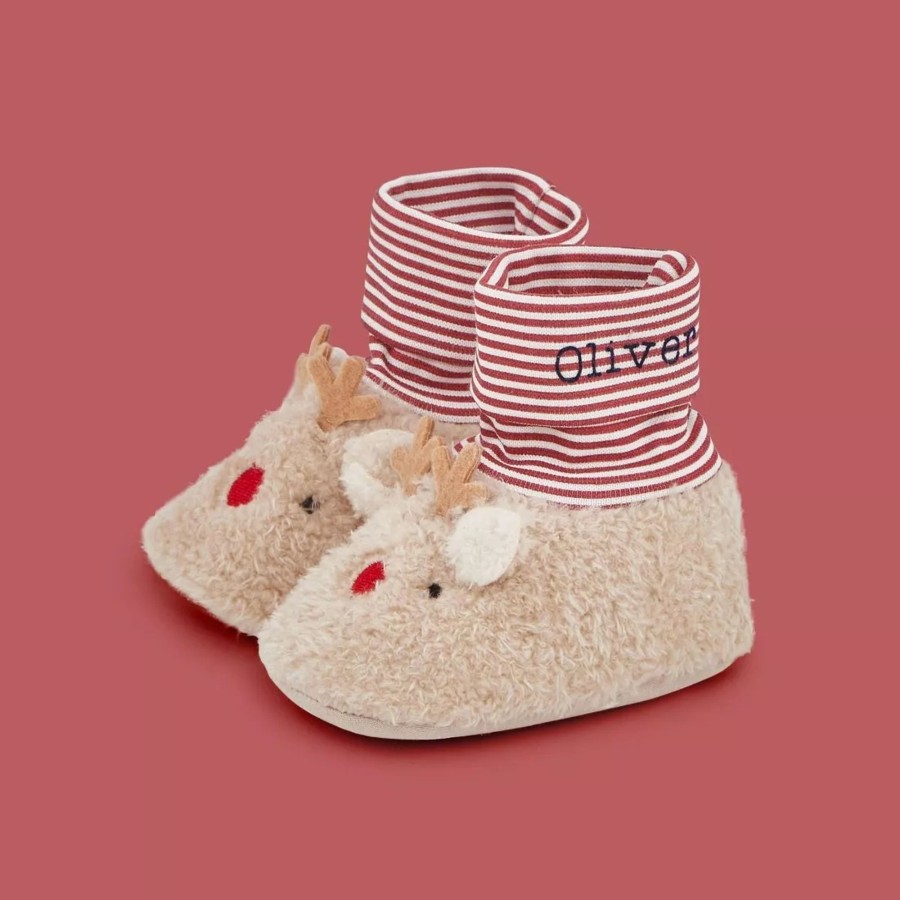 Baby (0-24 Mos) My 1st Years Baby Slippers & Booties | Personalised Reindeer Sock Top Slippers