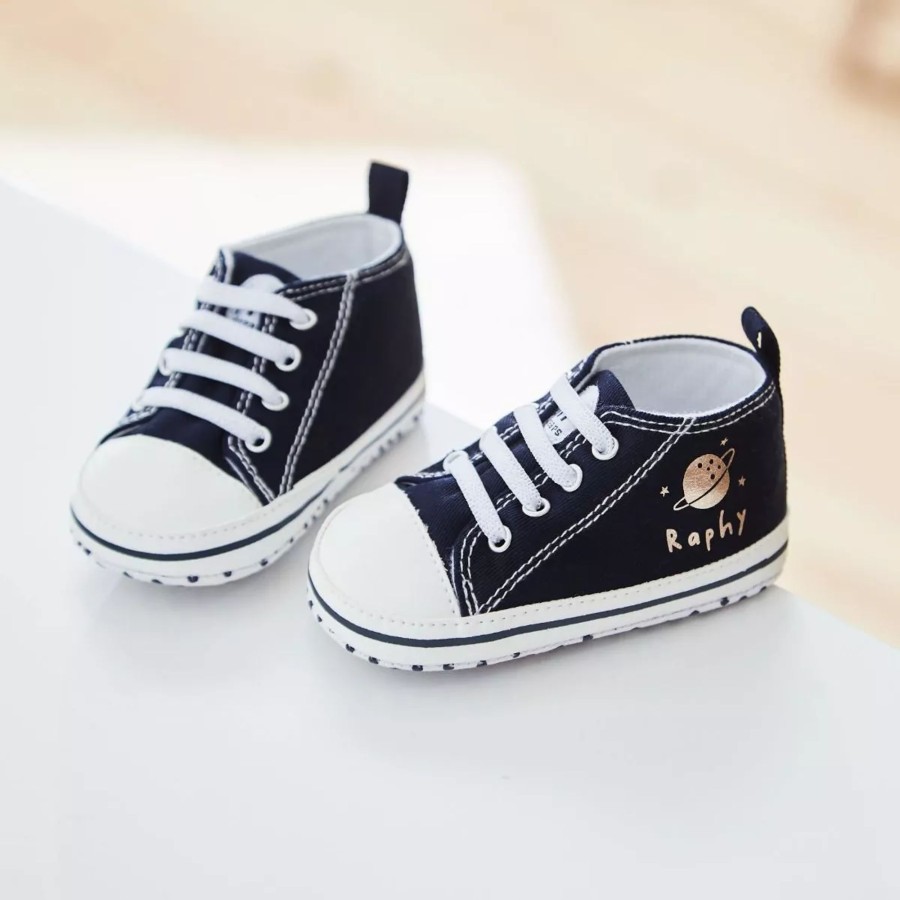 Baby (0-24 Mos) My 1st Years Baby Shoes | Personalised Navy Space Baby High Top Trainers