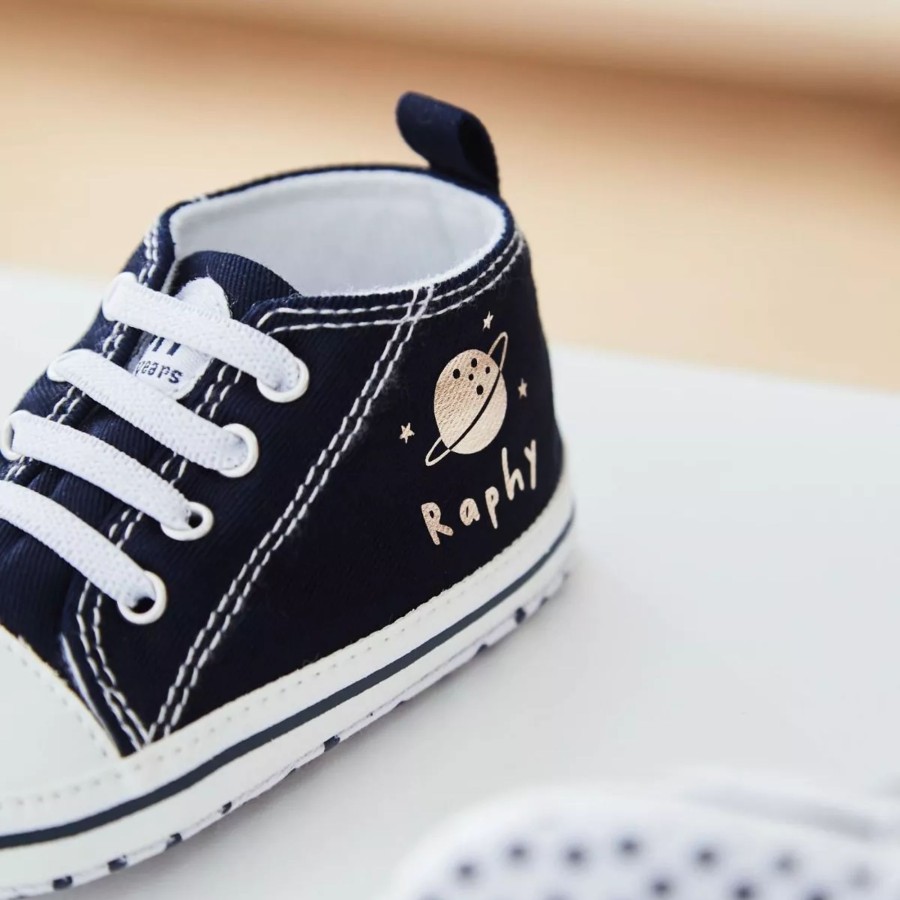 Baby (0-24 Mos) My 1st Years Baby Shoes | Personalised Navy Space Baby High Top Trainers