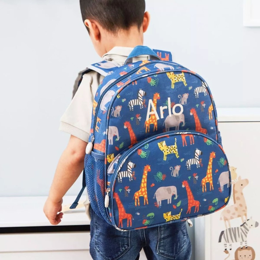 Kids (2-7Yrs) My 1st Years Kids Backpacks | Personalised Navy Safari Print Medium Backpack