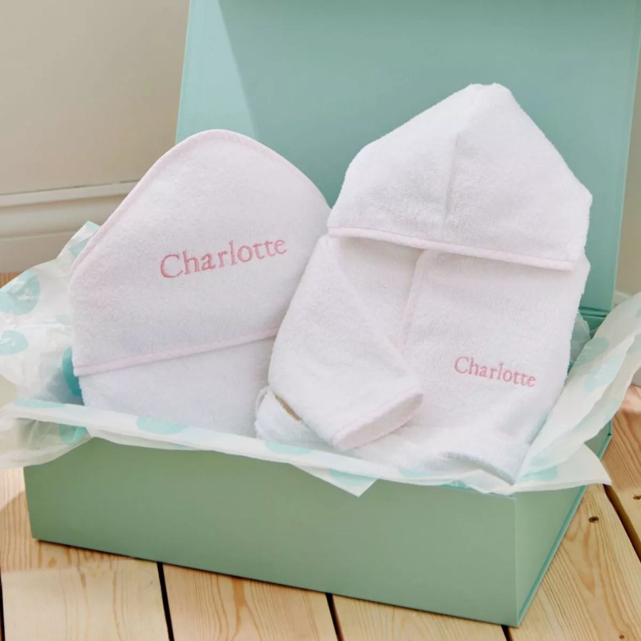 Gifts My 1st Years Bathtime Gift Sets | Personalised Pink Gingham Trim Splash And Snuggle Gift Set