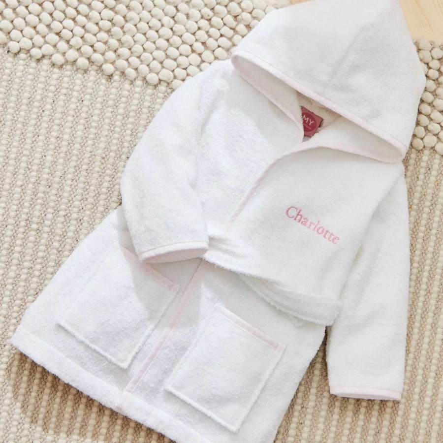 Kids (2-7Yrs) My 1st Years Kids Swim & Beach | Personalised Pink Gingham Trim Towelling Robe