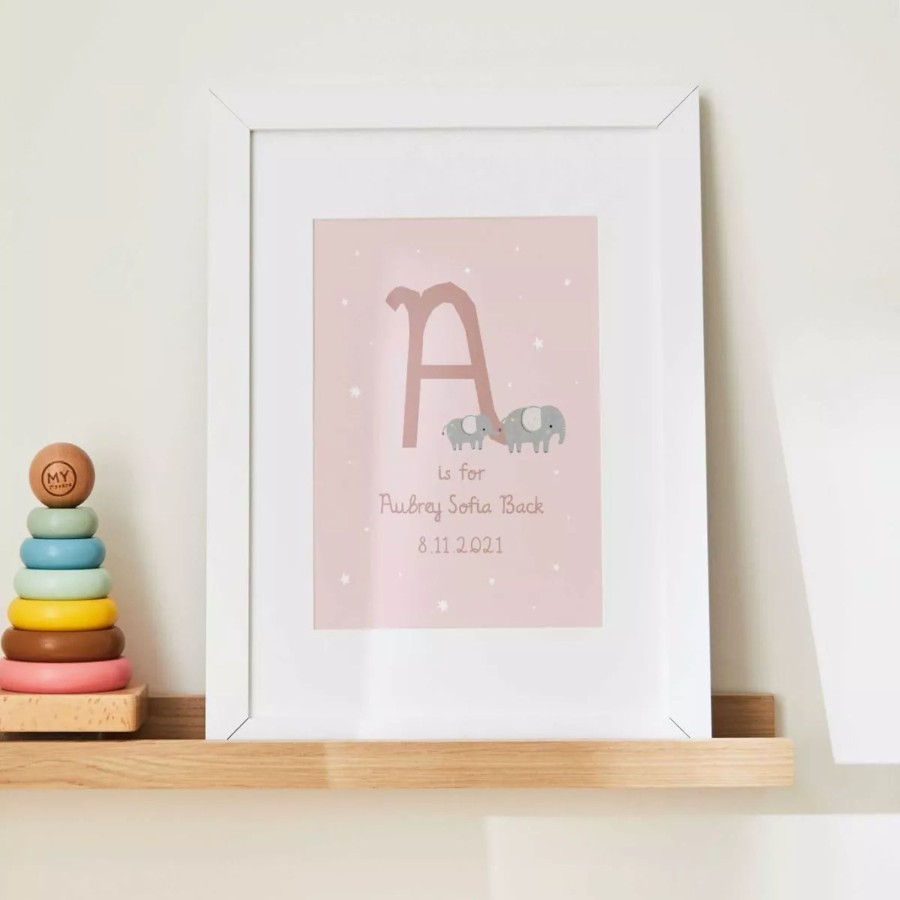 Furniture My 1st Years Wall Art & Prints | Personalised Pink Elephant Design Wall Art