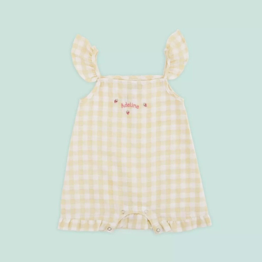 Baby (0-24 Mos) My 1st Years All Baby Clothing | Personalised Cream And Yellow Plaid Romper By Vignette