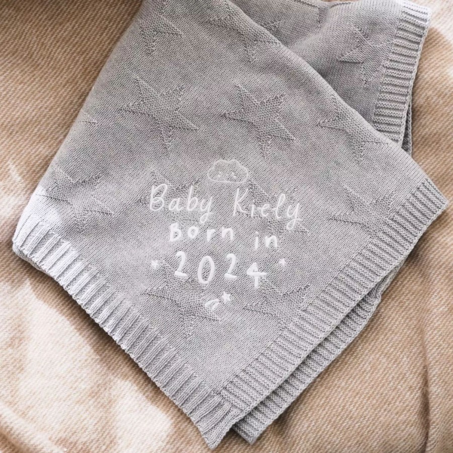 Baby (0-24 Mos) My 1st Years Swaddle Blankets | Personalised Born In 2024 Grey Marl Star Jacquard Blanket