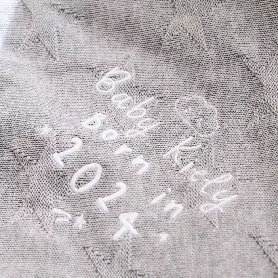 Baby (0-24 Mos) My 1st Years Swaddle Blankets | Personalised Born In 2024 Grey Marl Star Jacquard Blanket