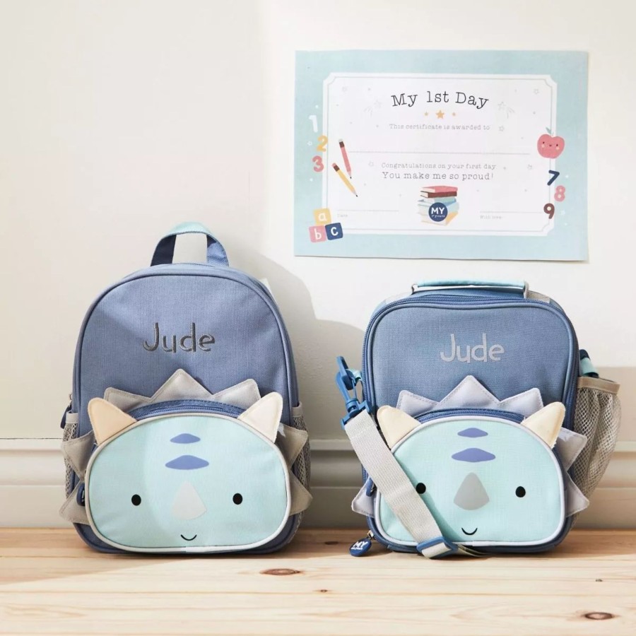 Kids (2-7Yrs) My 1st Years Kids Lunchbags | Personalised Blue Dinosaur Backpack & Lunch Bag Set