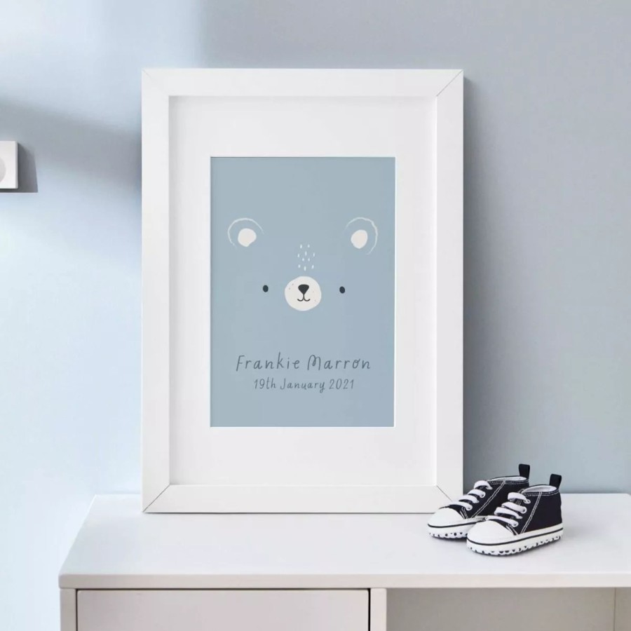 Furniture My 1st Years Wall Art & Prints | Personalised Blue Bear Face Wall Art