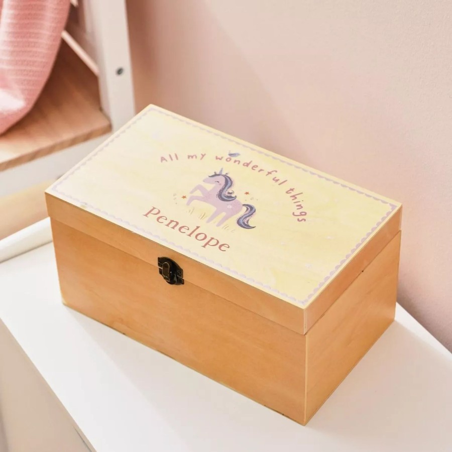 Furniture My 1st Years Photo Frames & Keepsakes | Personalised Unicorn Design Wooden Keepsake Box