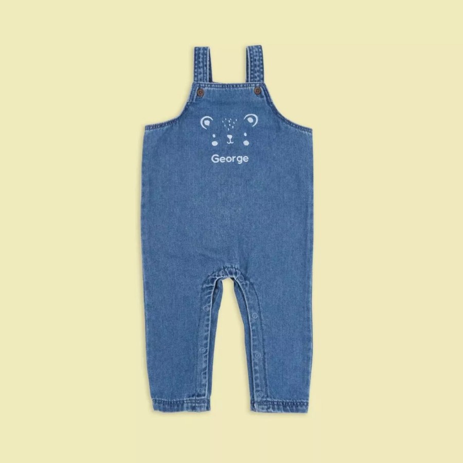 Kids (2-7Yrs) My 1st Years Kids Outfits | Personalised Bear Design Denim Dungarees