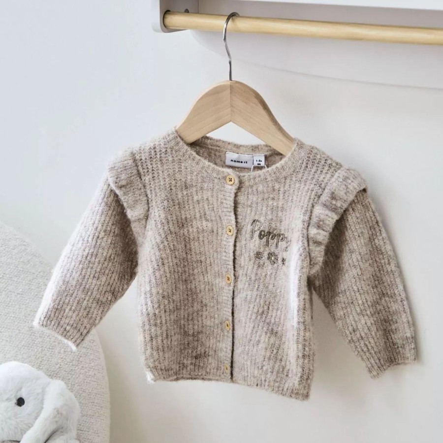 Baby (0-24 Mos) My 1st Years Baby Outfits | Personalised Kids' Taupe Knitted Cardigan