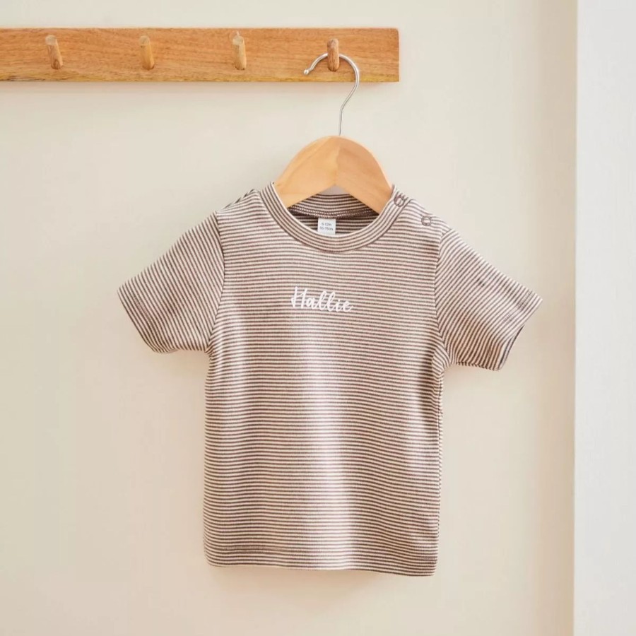 Baby (0-24 Mos) My 1st Years All Baby Clothing | Personalised Mocha Children'S Striped T-Shirt