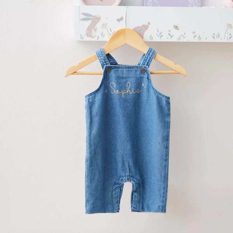 Kids (2-7Yrs) My 1st Years Kids Outfits | Personalised Gold Glitter Short Legged Denim Dungarees