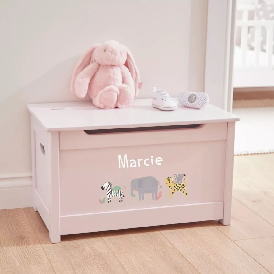 Furniture My 1st Years Toy Chests & Benches | Personalised Safari Animal Design Pink Panelled Toy Box