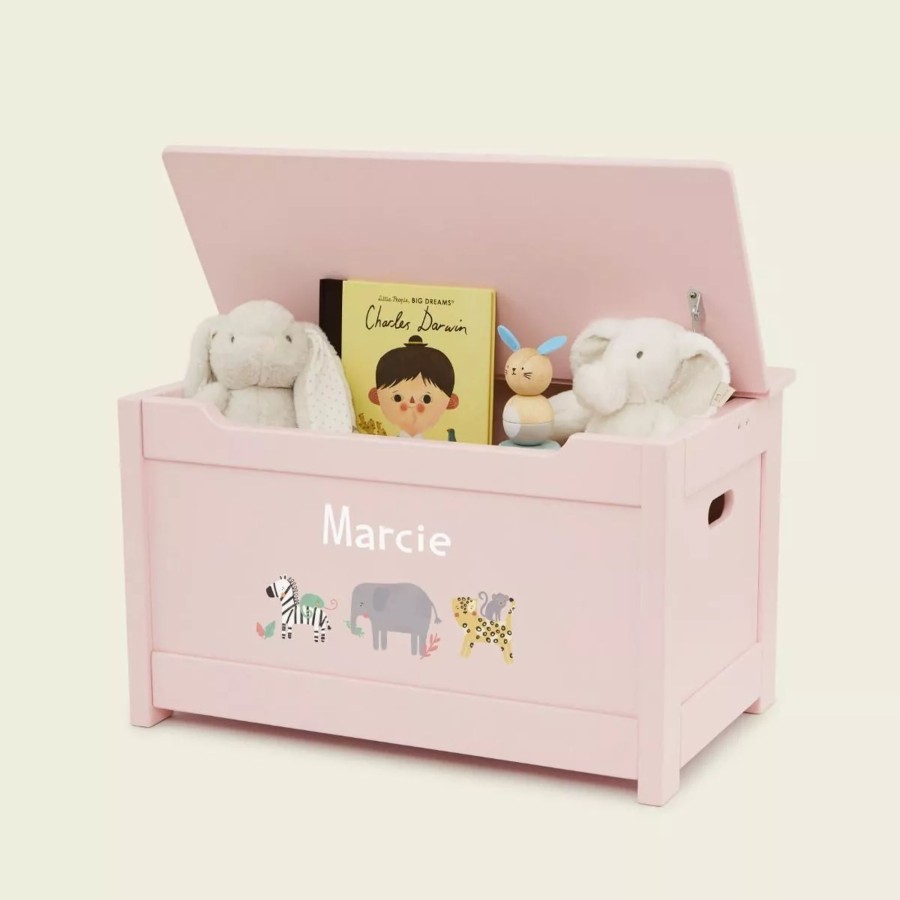 Furniture My 1st Years Toy Chests & Benches | Personalised Safari Animal Design Pink Panelled Toy Box