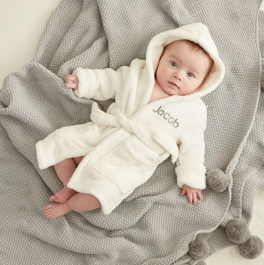 Kids (2-7Yrs) My 1st Years Kids Dressing Gowns | Personalised Ivory Hooded Fleece Robe