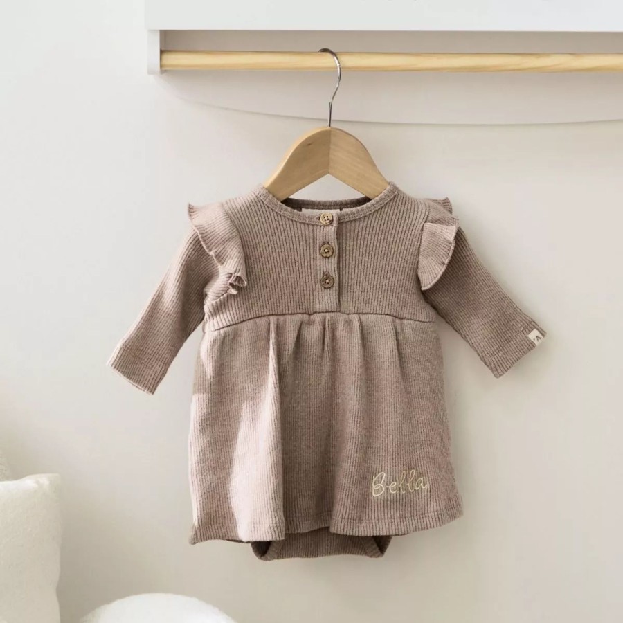 Baby (0-24 Mos) My 1st Years All Baby Clothing | Personalised Taupe Ruffle Dress