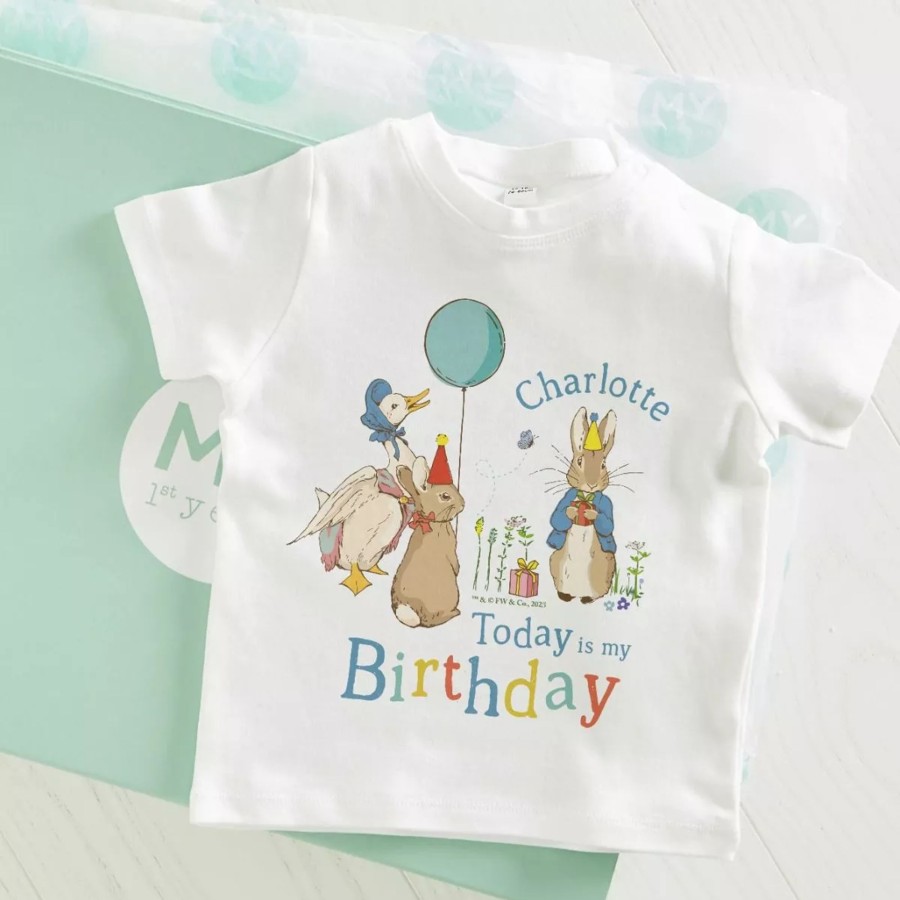 Kids (2-7Yrs) Peter Rabbit Kids Outfits | Personalised Peter Rabbit Birthday White T-Shirt